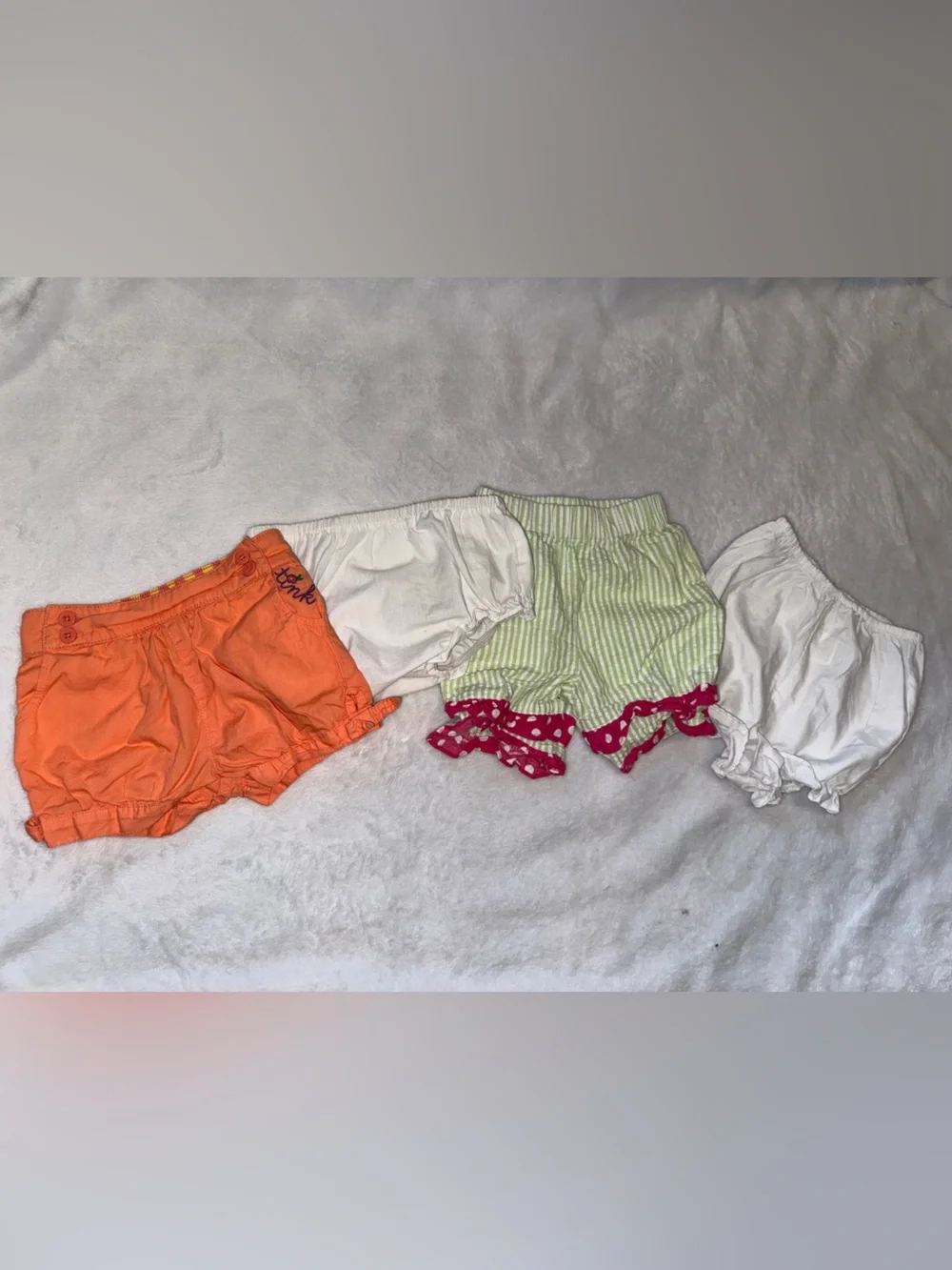 Baby Girls' Pull-On Shorts/bloomers Set - Orange, White, Green & Pink